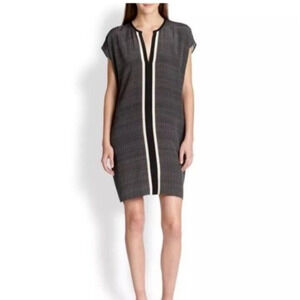Vince S Silk Dress Black & Cream Relaxed Fit Pullover Shift Tunic Shirt Dress